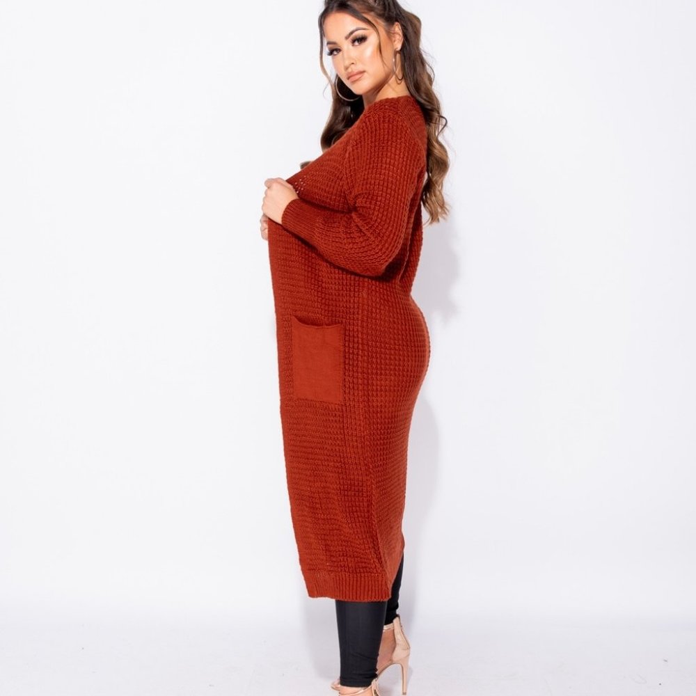 Chunky Knit Long Sleeve Open Front Long Maxi Cardigan Sweater Duster - Picture 4 of 8
